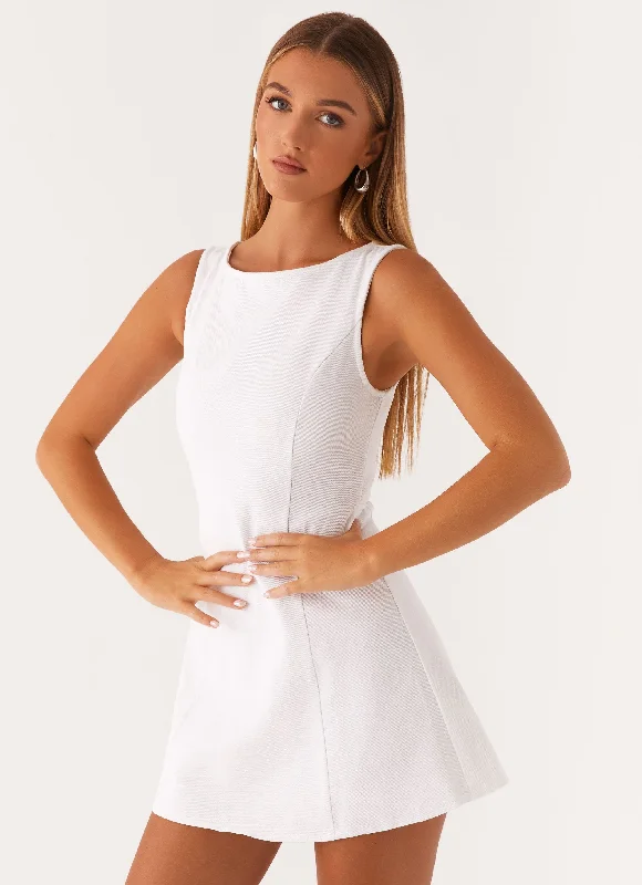 Rochelle Denim Mini Dress - White Classic Striped Mini Dress
