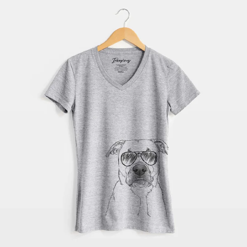 Aviator Abby the Boxer Beagle Mix - Women's V-neck Shirt-- Plaid T-Shirt Polka Dot Checkered Aviator Abby the Boxer Beagle Mix - Women's V-neck Shirt-- Plaid T-Shirt Polka Dot Checkered