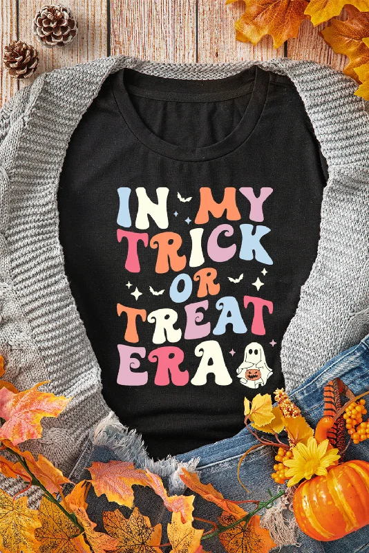 Black In My Trick or Treat Era Ghost Print Crewneck T Shirt-- Mesh Fabric Canvas Fabric Denim Fabric Black In My Trick or Treat Era Ghost Print Crewneck T Shirt-- Mesh Fabric Canvas Fabric Denim Fabric