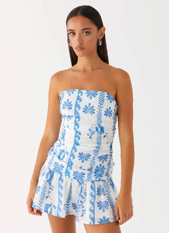 Carmel Mini Dress - Floral Wave Fashionable Mini Dress with Frills