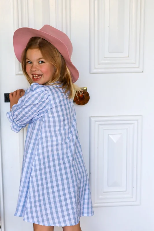 Grace and May Mini Dress Blue Gingham Fashionable Mini Dress with Pockets