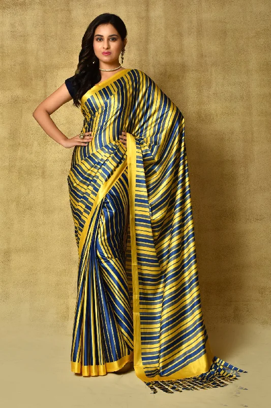 Sonakshi Women's Navy Blue Digital Printed Pure Japan Satin Saree with Blouse Off-Shoulder Wrap Blouse Sonakshi Women's Navy Blue Digital Printed Pure Japan Satin Saree with Blouse Off-Shoulder Wrap Blouse