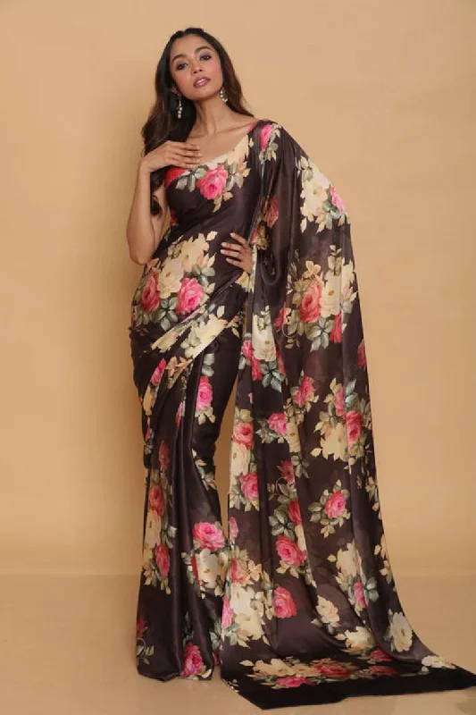 Sonakshi Black Digital Printed Pure Japan Satin Saree with Blouse Smart Business Blouse Sonakshi Black Digital Printed Pure Japan Satin Saree with Blouse Smart Business Blouse
