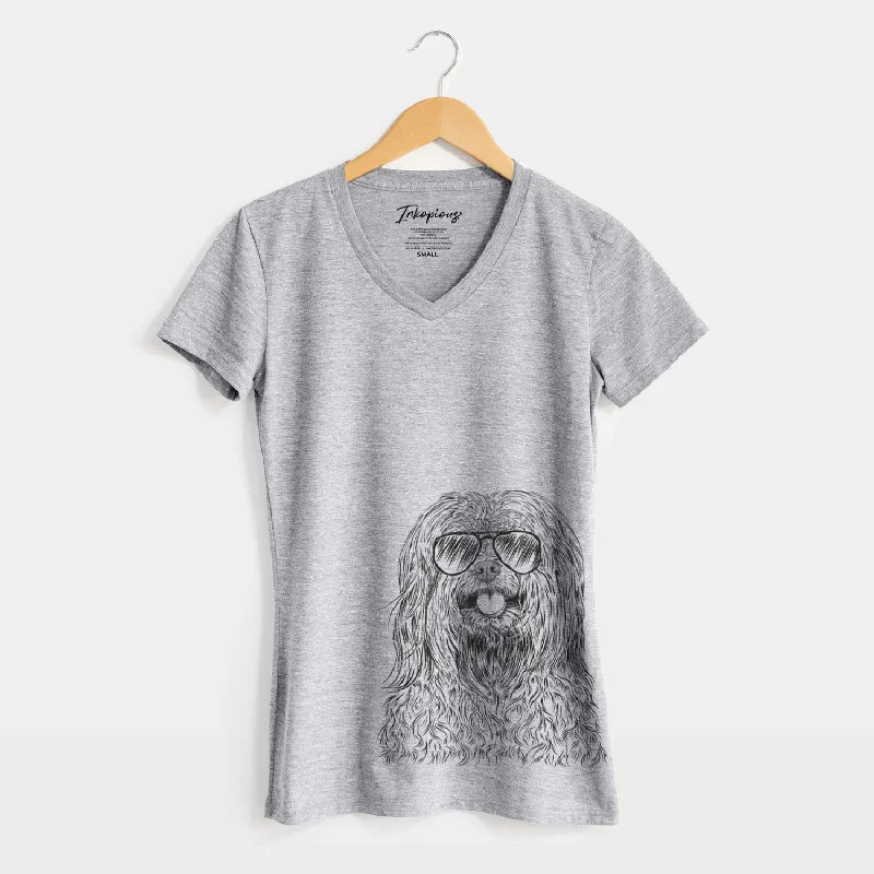 Aviator Annie the Mixed Breed - Women's V-neck Shirt-- V-Neck T-Shirt Long Sleeve Cotton
