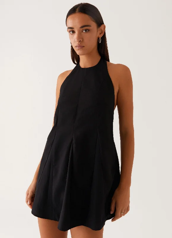 Avalon Halterneck Mini Dress - Black Trendy Lace Mini Dress