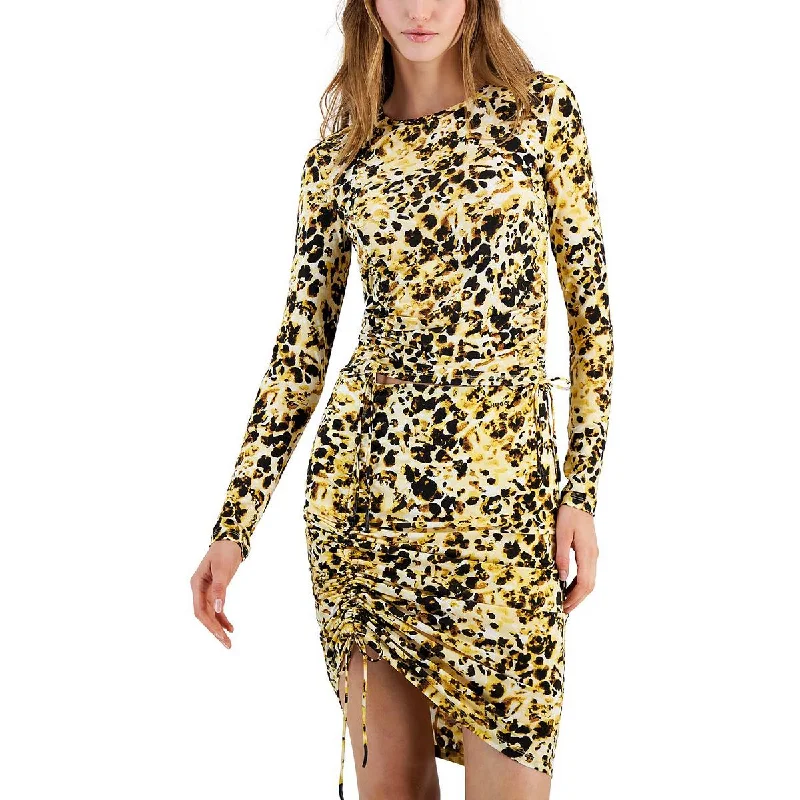 Womens Animal Print Ruched Blouse Smart Casual Blouse
