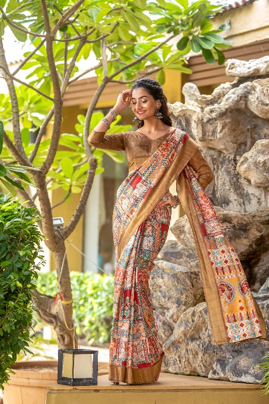 NOZ2TOZ Women's Party Wear Cotton Jari Patta Saree With Unstitched Blouse - Multi Colour Embroidered Floral Blouse NOZ2TOZ Women's Party Wear Cotton Jari Patta Saree With Unstitched Blouse - Multi Colour Embroidered Floral Blouse