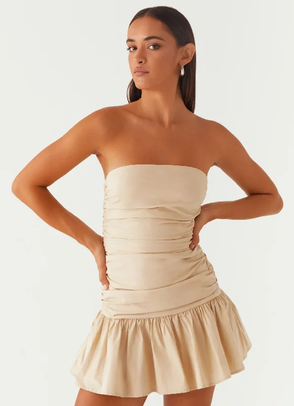 Carmel Mini Dress - Ivory Fashionable Off-Shoulder Mini Dress