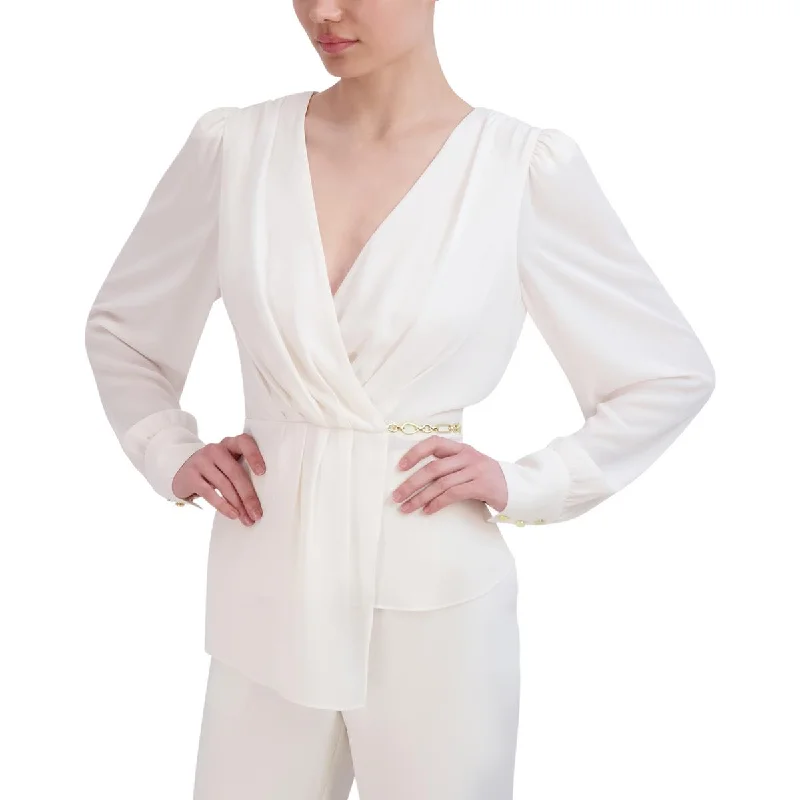 Womens Embellished Surplice Blouse Sweetheart Neck Blouse