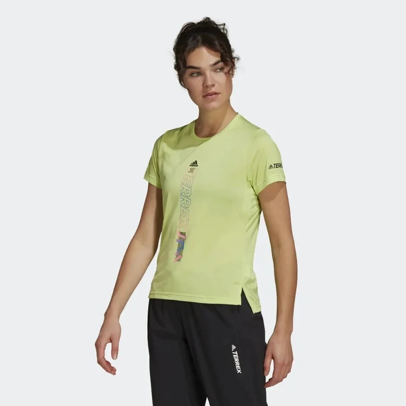 adidas Terrex Agravic Womens Trail Running T-Shirt Lime-- Fleece Nylon Spandex