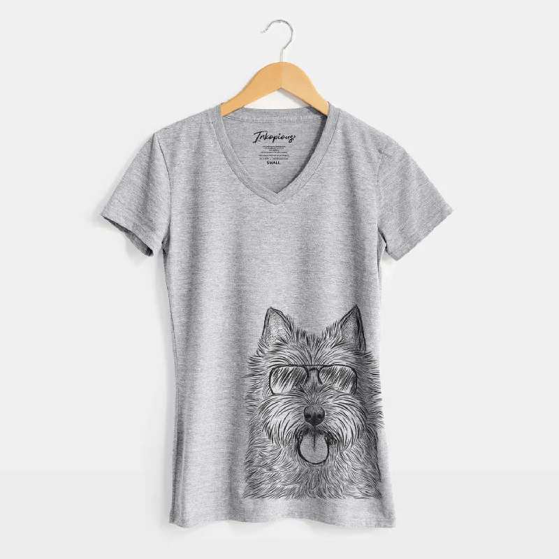 Aviator Alfie the Norwich Terrier - Women's V-neck Shirt-- Houndstooth Herringbone Solid Aviator Alfie the Norwich Terrier - Women's V-neck Shirt-- Houndstooth Herringbone Solid