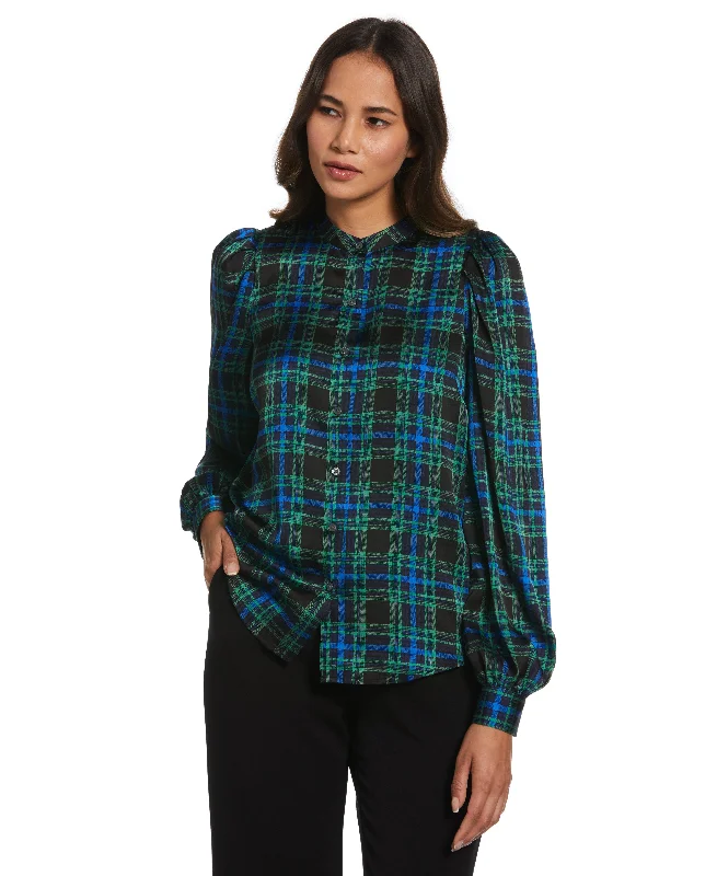 Plaid Print Blouse Playful Puff Blouse