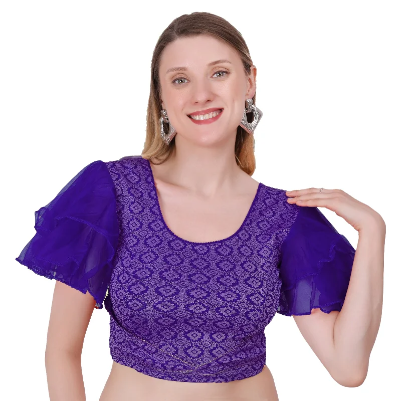 Vamika Hosiery Navy Blue Butterfly Frill Sleeves Blouse Casual Relaxed Blouse