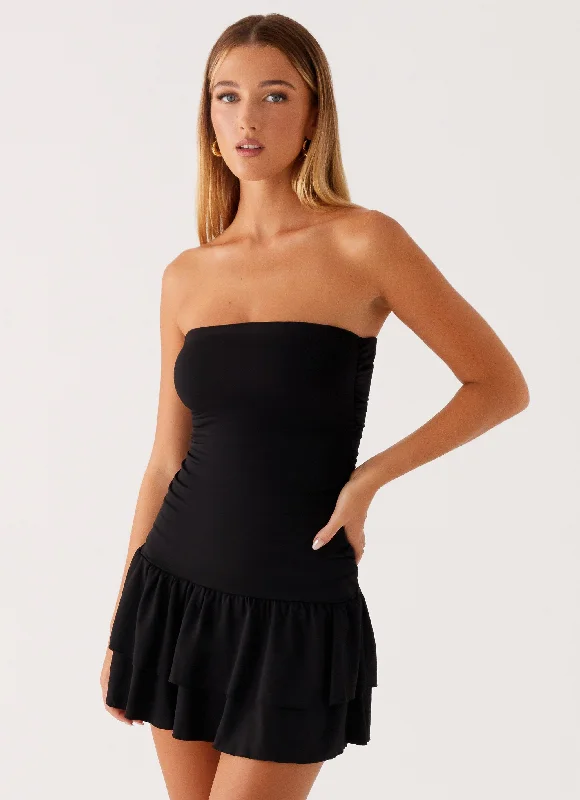 Tonya Mini Dress - Black Cozy A-Line Mini Dress