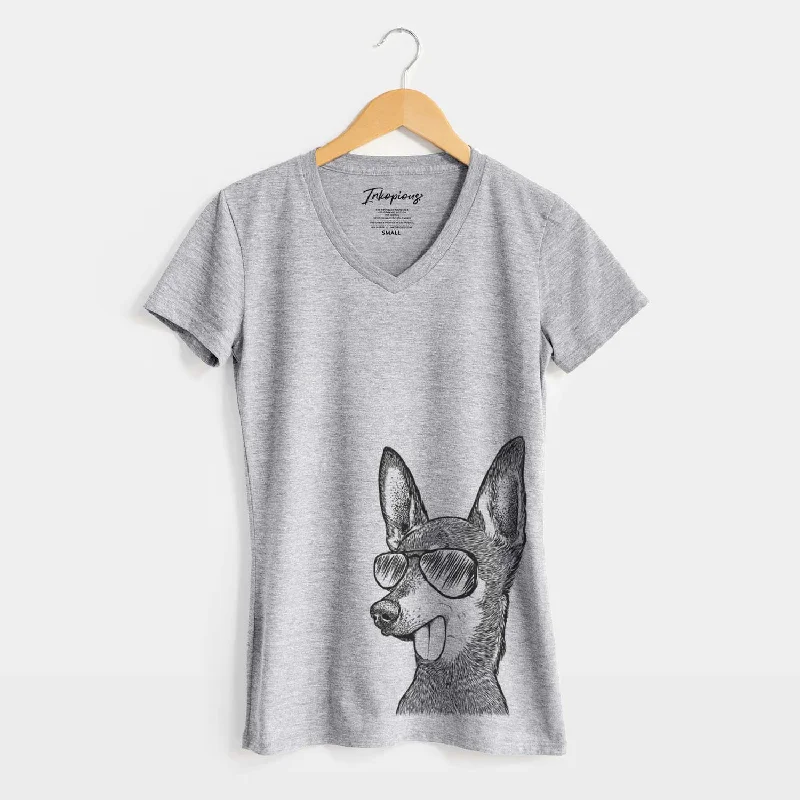 Aviator Aaron the Chihuahua - Women's V-neck Shirt-- Layered Multi-layer Single Layer Aviator Aaron the Chihuahua - Women's V-neck Shirt-- Layered Multi-layer Single Layer