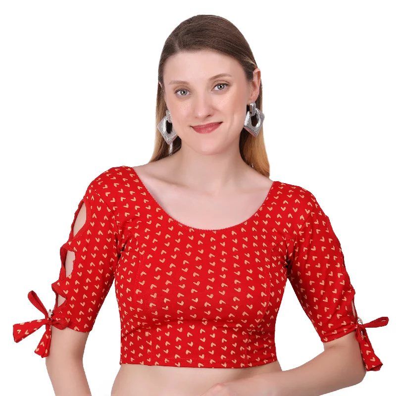 Vamika Hosiery Red Half Sleeves Blouse Satin Drape Blouse