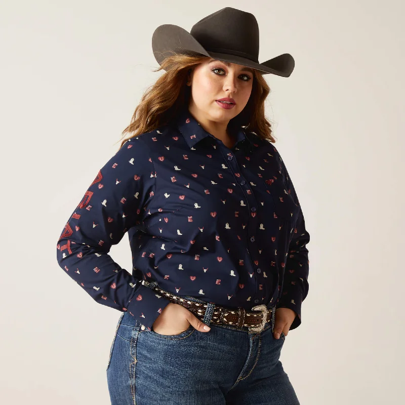 Women's Ariat Wrinkle Resist Team Kirby Stretch Button Down Shirt #10046563X-- Asymmetrical Pockets Print Women's Ariat Wrinkle Resist Team Kirby Stretch Button Down Shirt #10046563X-- Asymmetrical Pockets Print