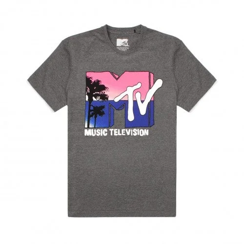 MTV Womens/Ladies Logo Palm Tree T-Shirt-- Sequined Glittery Shiny