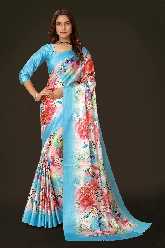 Sonakshi Women's Multicolor Pure Japan Satin Digital Printed Designer Saree with Blouse Casual Relaxed Blouse Sonakshi Women's Multicolor Pure Japan Satin Digital Printed Designer Saree with Blouse Casual Relaxed Blouse