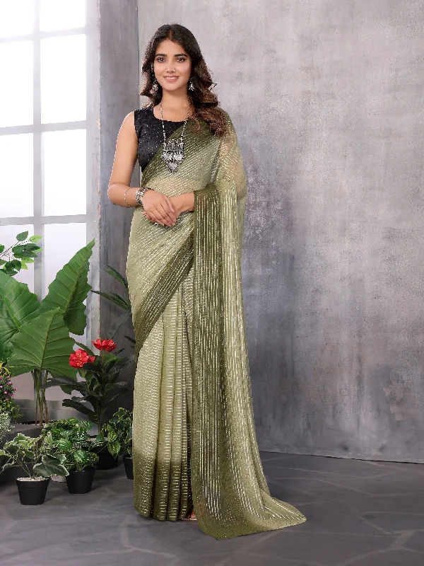 NOZ2TOZ Women's Party Wear Jari Weaving Worked Ready To Wear Saree With Unstitched Blouse - Mehndi Off-Shoulder Wrap Blouse NOZ2TOZ Women's Party Wear Jari Weaving Worked Ready To Wear Saree With Unstitched Blouse - Mehndi Off-Shoulder Wrap Blouse