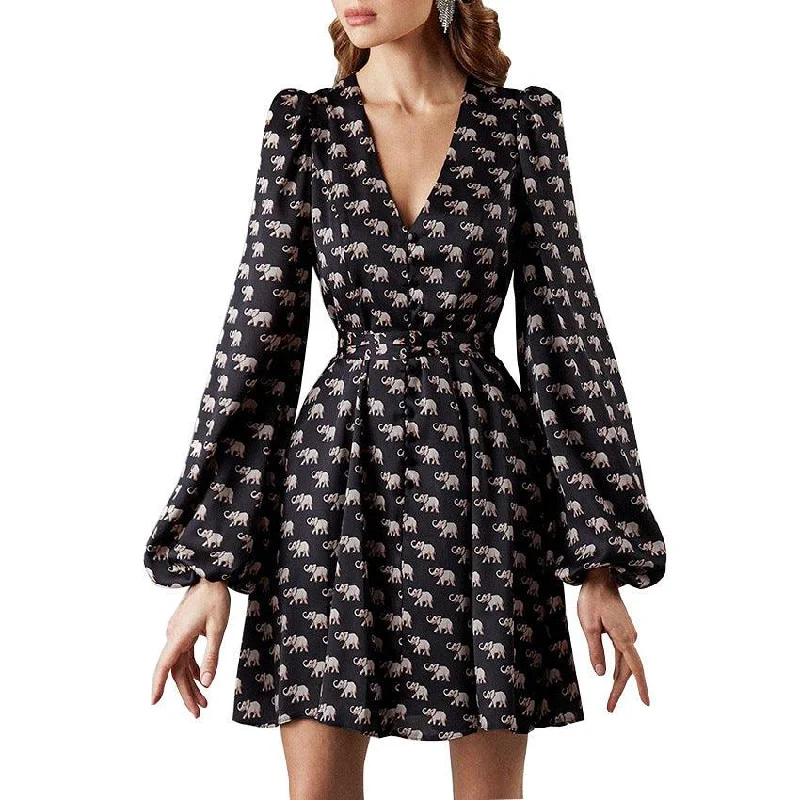 Elegant Long Sleeve V-Neck Satin Mini Dress Elegant Velvet Mini Dress