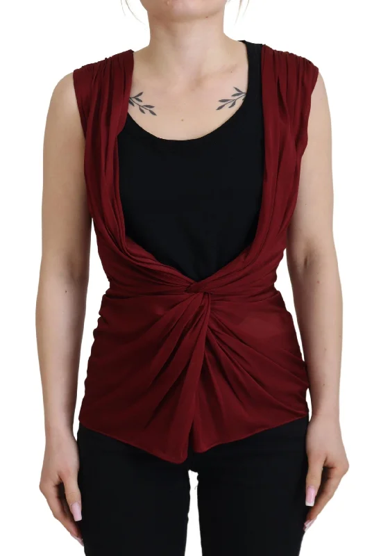 Dolce & Gabbana Bordeaux Silk Blend Top Women's Blouse Pastel Color Blouse
