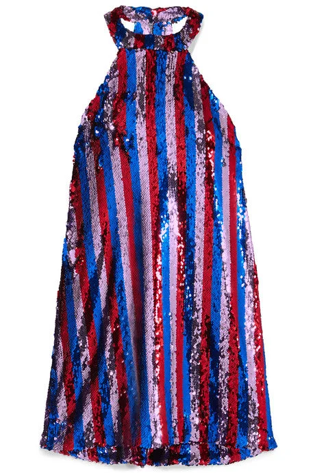 Striped sequined tulle halterneck mini dress Stylish Sweetheart Neck Mini Dress