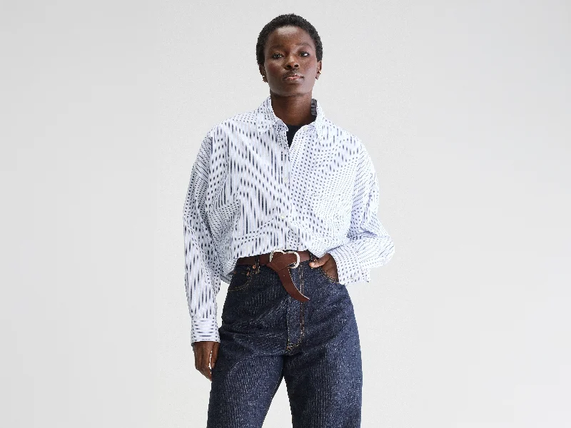 Graham cropped poplin shirt (251 / W / STRIPE P)-- Beaded Sequined Faux Fur