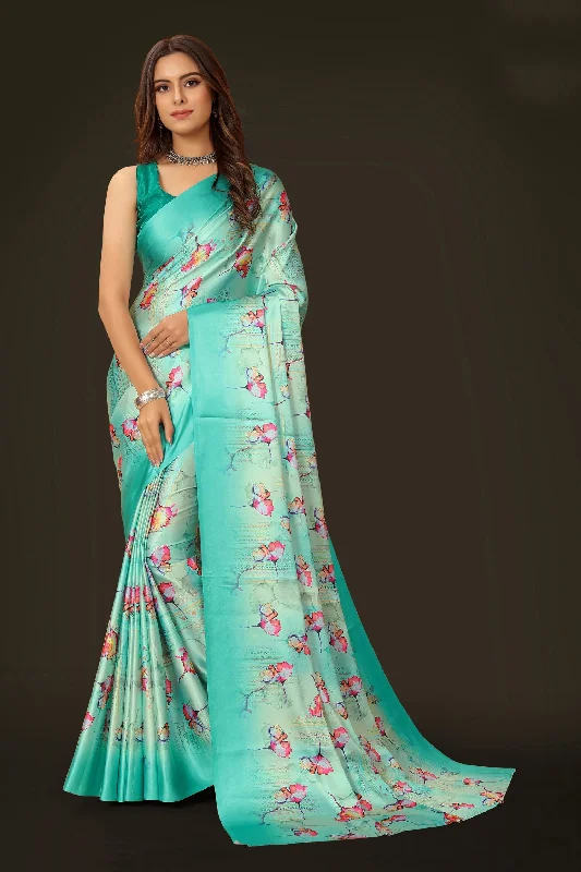Sonakshi Women's Multicolor Pure Japan Satin Digital Printed Designer Saree with Blouse Embellished Collar Blouse Sonakshi Women's Multicolor Pure Japan Satin Digital Printed Designer Saree with Blouse Embellished Collar Blouse