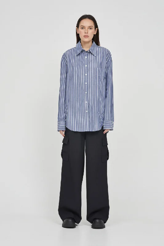 Cotton Poplin Striped Shirt-- Rayon Velvet Corduroy