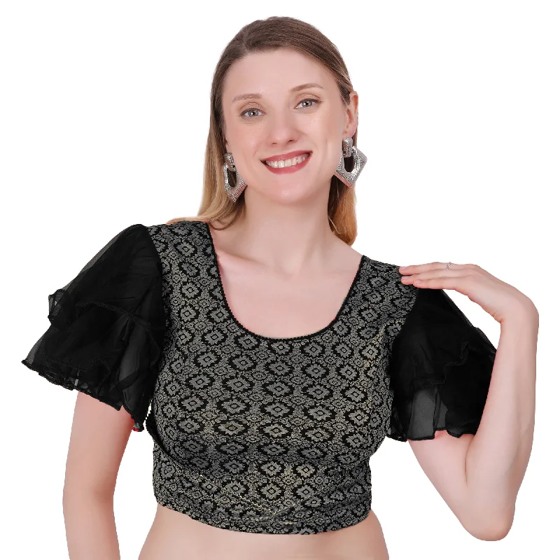 Vamika Hosiery Black Butterfly Frill Sleeves Blouse Polished Work Blouse