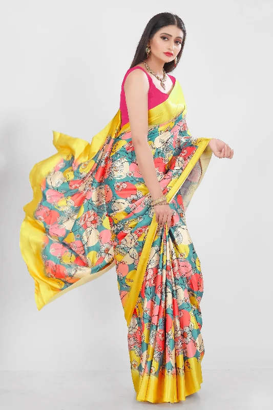 Sonakshi Women's Multicolor Pure Japan Satin Digital Printed Designer Saree with Blouse Chic Square Blouse Sonakshi Women's Multicolor Pure Japan Satin Digital Printed Designer Saree with Blouse Chic Square Blouse