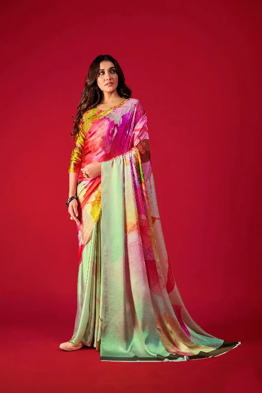Sonakshi Women's Multicolor Digital Printed Satin Crepe Saree with Blouse Everyday Stylish Blouse Sonakshi Women's Multicolor Digital Printed Satin Crepe Saree with Blouse Everyday Stylish Blouse