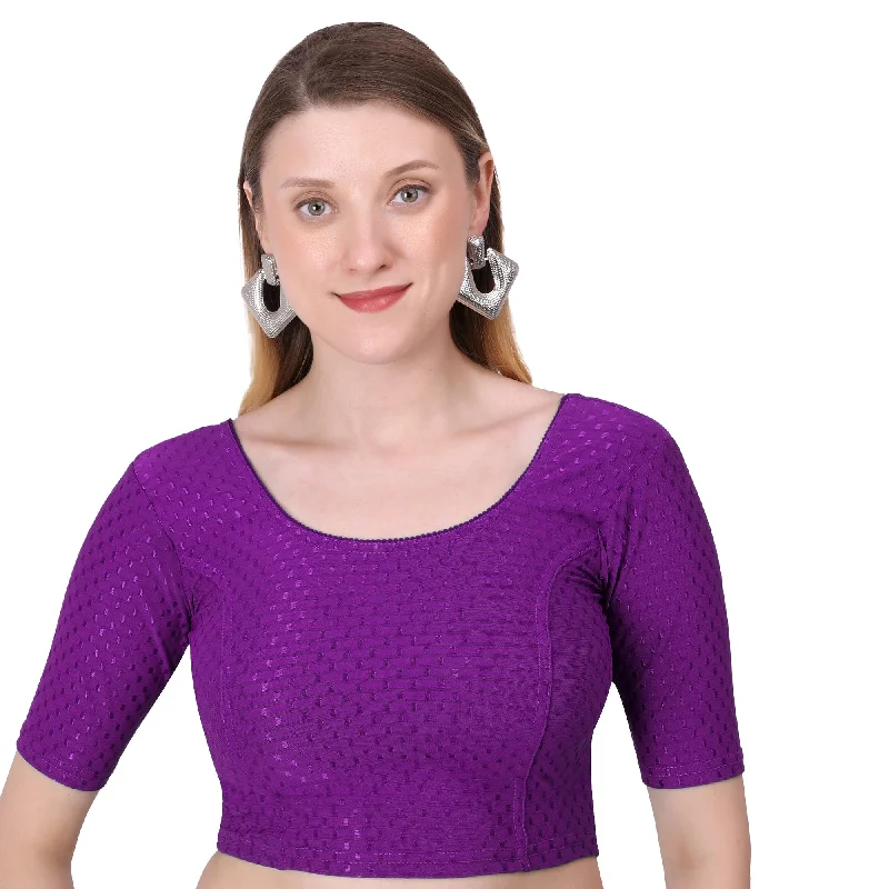 Vamika Cotton Lycra Stretchable Fabric Purple Stretchable Blouse Lightweight Chiffon Blouse