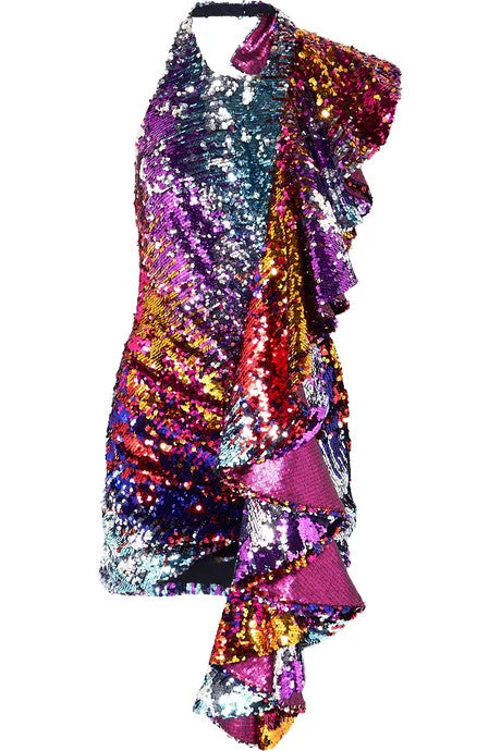 Ruffled sequined tulle halterneck mini dress Classic Solid Mini Dress