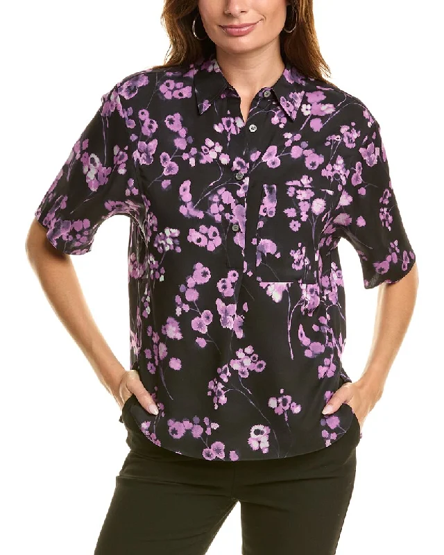 Theory Silk Crop Blouse Delicate Pleat Blouse