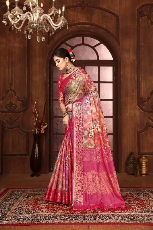 NOZ2TOZ Women's Party Wear Zari Handloom Silk Saree With Unstitched Blouse - Red Chic Off-Shoulder Blouse NOZ2TOZ Women's Party Wear Zari Handloom Silk Saree With Unstitched Blouse - Red Chic Off-Shoulder Blouse