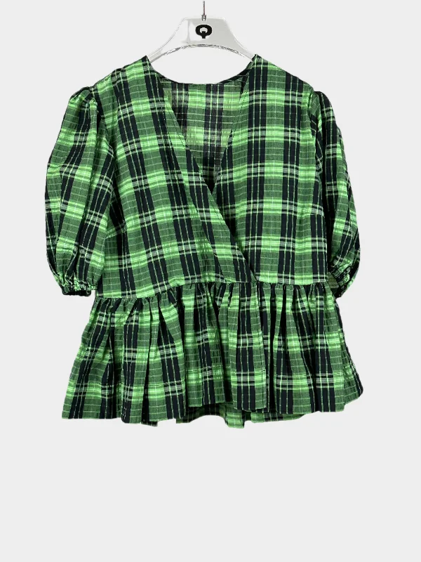 Responsible Ganni Tartan Blouse Pastel Color Blouse