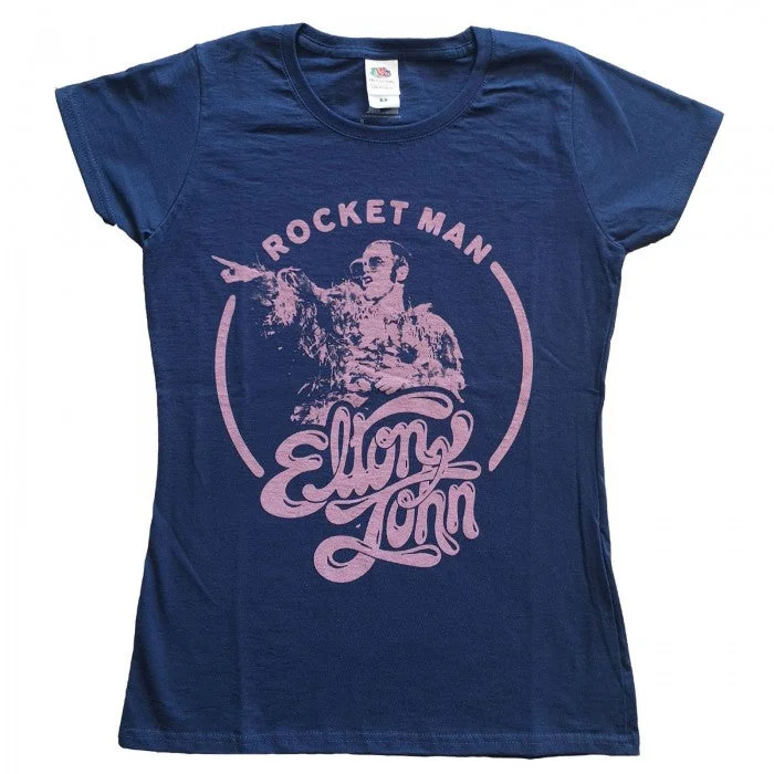 Elton John Womens/Ladies Rocket Man Circle Point T-Shirt-- Chenille Blend Fleece Blend Nylon Blend Elton John Womens/Ladies Rocket Man Circle Point T-Shirt-- Chenille Blend Fleece Blend Nylon Blend