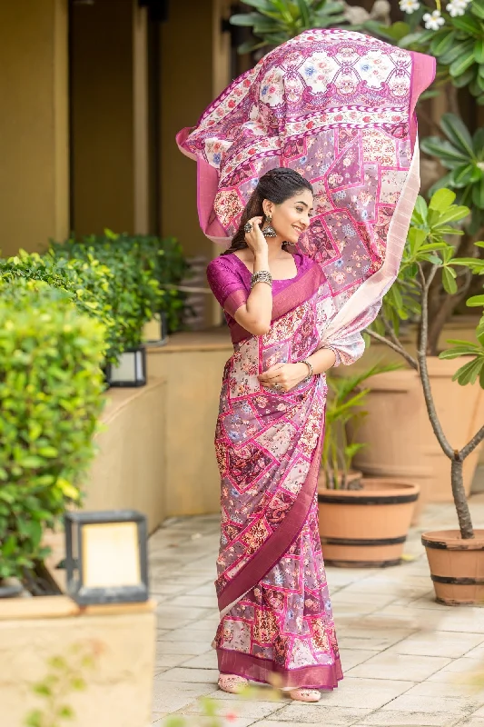 NOZ2TOZ Women's Party Wear Cotton Jari Patta Saree With Unstitched Blouse - Multi Colour High Neck Blouse NOZ2TOZ Women's Party Wear Cotton Jari Patta Saree With Unstitched Blouse - Multi Colour High Neck Blouse