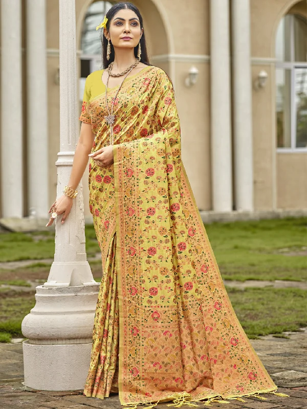 Women Yellow Silk Saree With Un Stitched Blouse - Aanika Double-Layered Blouse