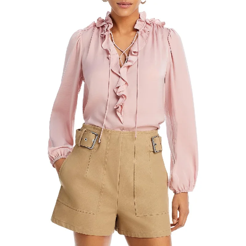 Gabby Womens Satin Lace-Up Blouse Smart Casual Blouse
