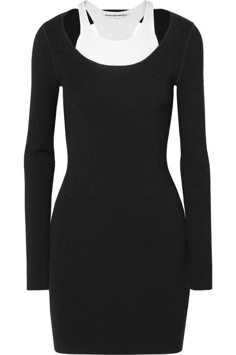 Layered ribbed stretch-jersey mini dress Chic Halter Mini Dress