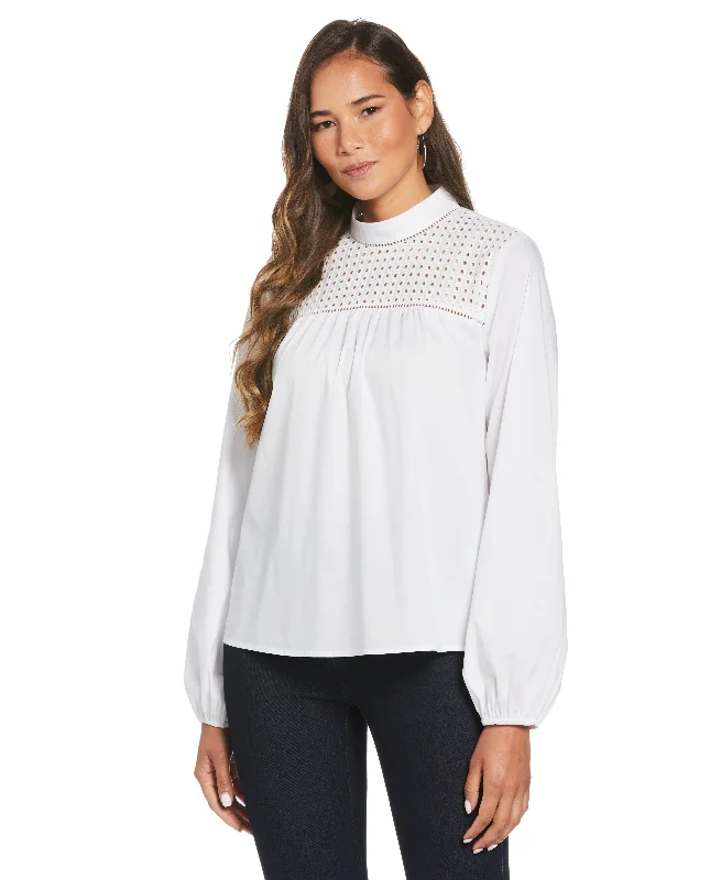 Poplin Lace Mix Blouse Slim Fit Blouse