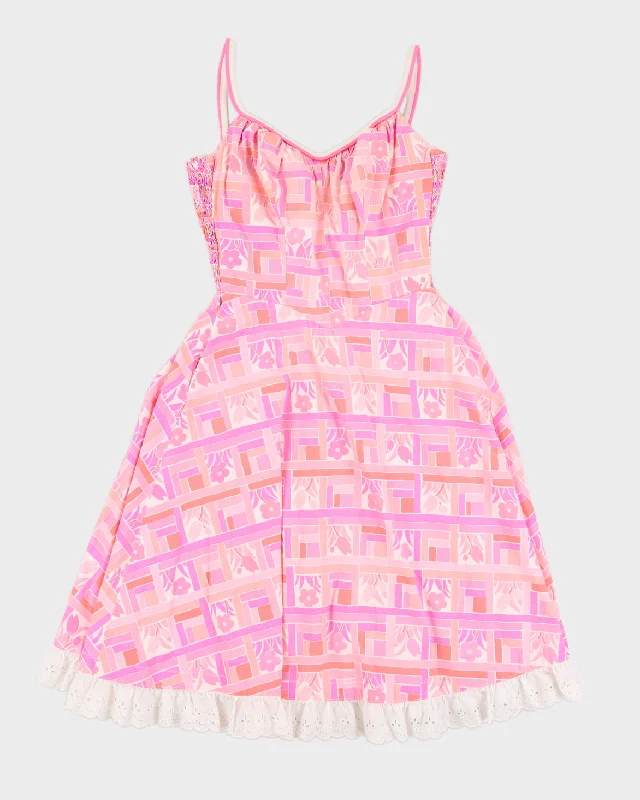Vintage 60s De Weese Design Pink Printed Mini Dress - M Trendy Mesh Mini Dress