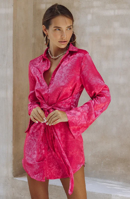 JULIET MINI DRESS - FUSCIA Trendy Lace Mini Dress