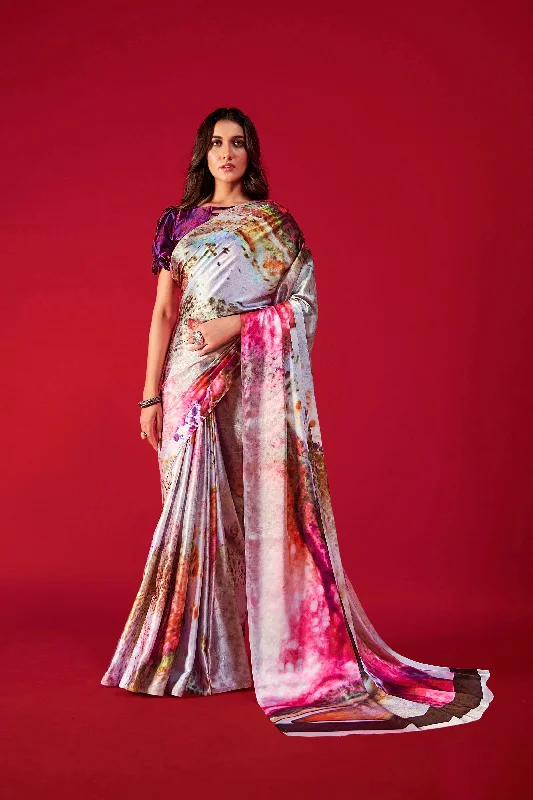 Sonakshi Women's Multicolor Digital Printed Satin Crepe Saree with Blouse Floral Chiffon Blouse Sonakshi Women's Multicolor Digital Printed Satin Crepe Saree with Blouse Floral Chiffon Blouse