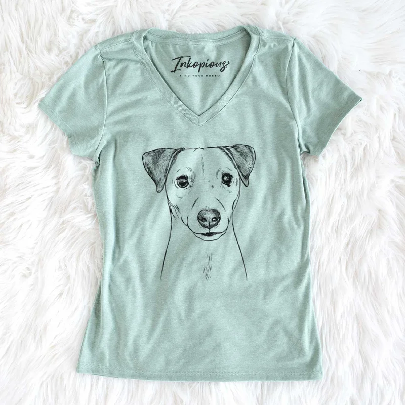 Bare Ally the Jack Russell Terrier - Women's V-neck Shirt-- Mesh Fabric Canvas Fabric Denim Fabric Bare Ally the Jack Russell Terrier - Women's V-neck Shirt-- Mesh Fabric Canvas Fabric Denim Fabric