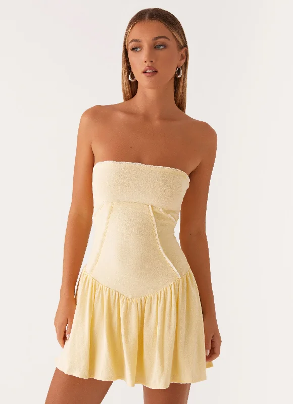 Larnie Linen Mini Dress - Lemon Fashionable Summer Mini Dress
