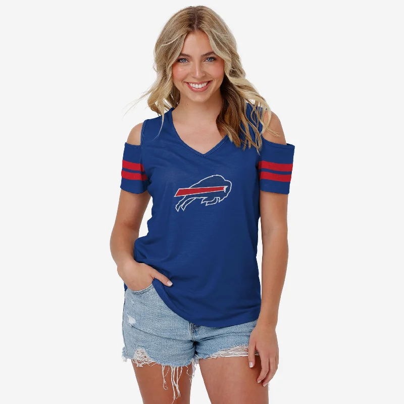 Buffalo Bills Womens Cold Shoulder T-Shirt-- Nylon Fabric Polyester Fabric Spandex Fabric Buffalo Bills Womens Cold Shoulder T-Shirt-- Nylon Fabric Polyester Fabric Spandex Fabric